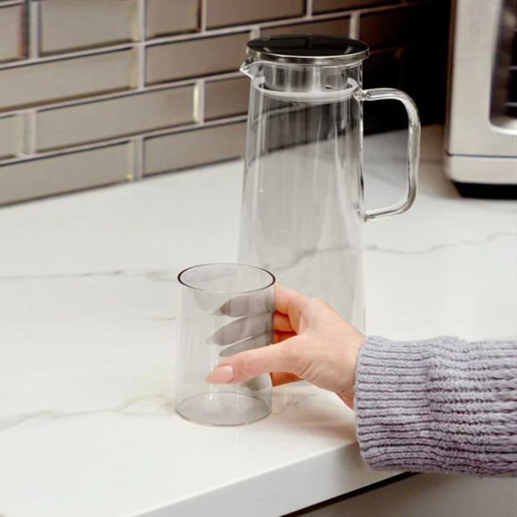 7 Piece Glass Pitcher Set (with Straining Lid, Handle) and 6 Glasses - GRAY - Picture 2 of 3